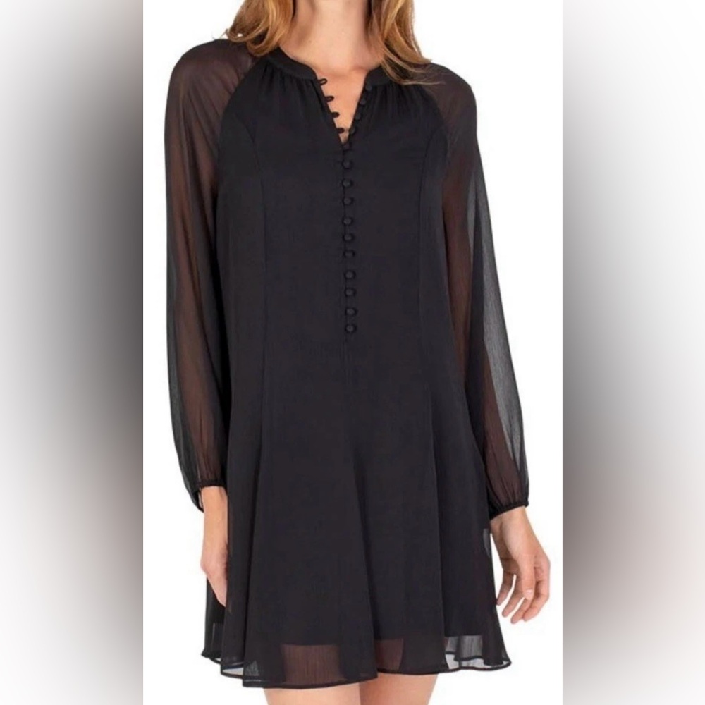 Joie Women's Dress Sheer Balloon Sleeve Lined Dress Black Size S